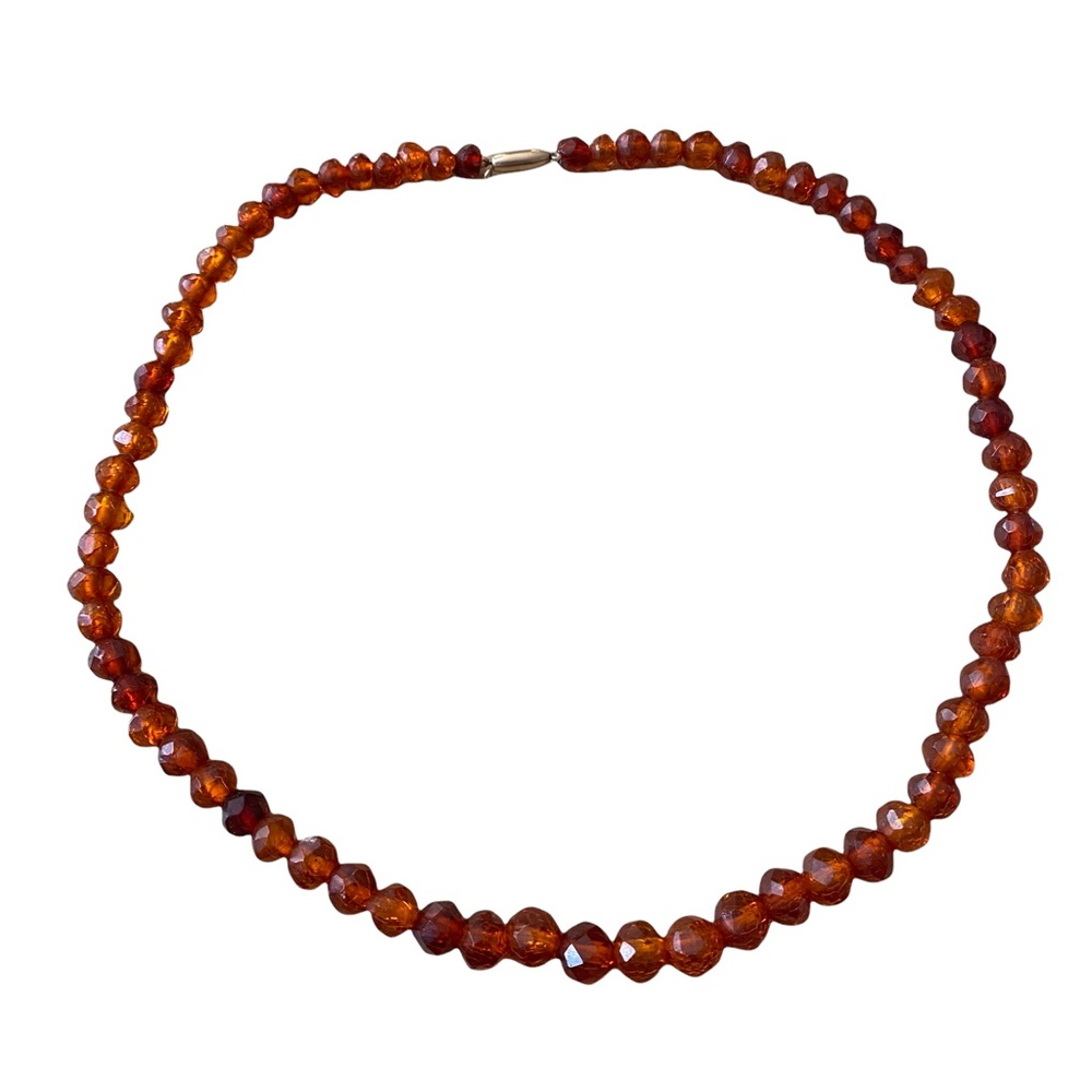 Vintage genuine Amber faceted beaded necklace choker 10k gold 13”